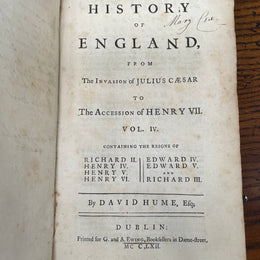 Antique Book "Humes History of England"
