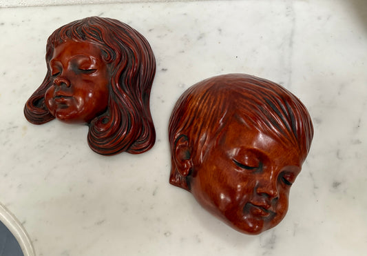 Pair of Hand Made German Wall Masks  'Achatit'