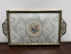 Vintage Glass Lace Petit Point Dressing Table Brass Tray | Antique & Vintage | Moonee Ponds Antiques | Australia Wide Delivery