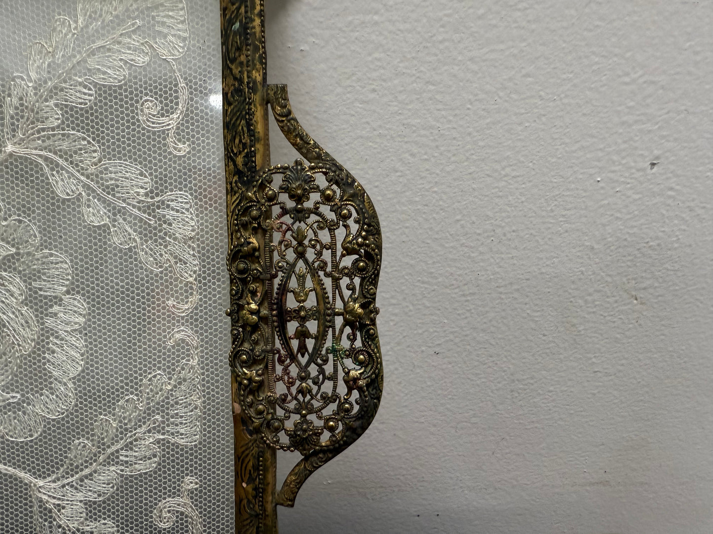 Vintage Glass Lace Petit Point Dressing Table Brass Tray