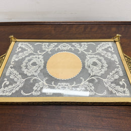 Vintage Glass Lace Petit Point Dressing Table Brass Tray