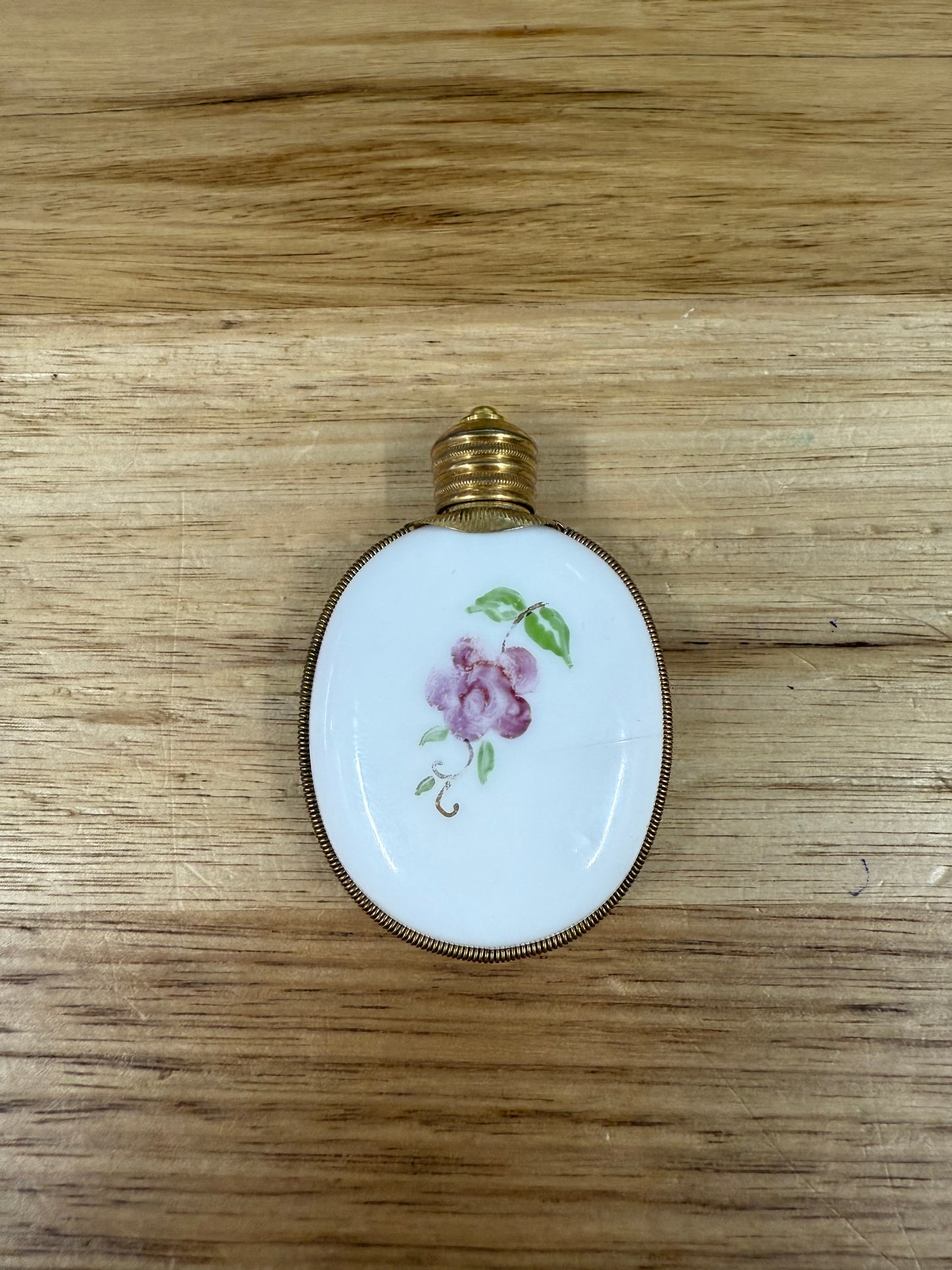 Antique Hand Blown Hand Painted Milk Glass Scent Bottle