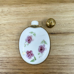 Antique Hand Blown Hand Painted Milk Glass Scent Bottle