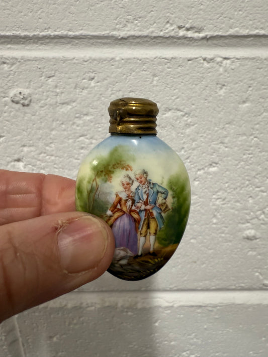 Antique Hand Painted Ceramic Perfume / Scent Bottle