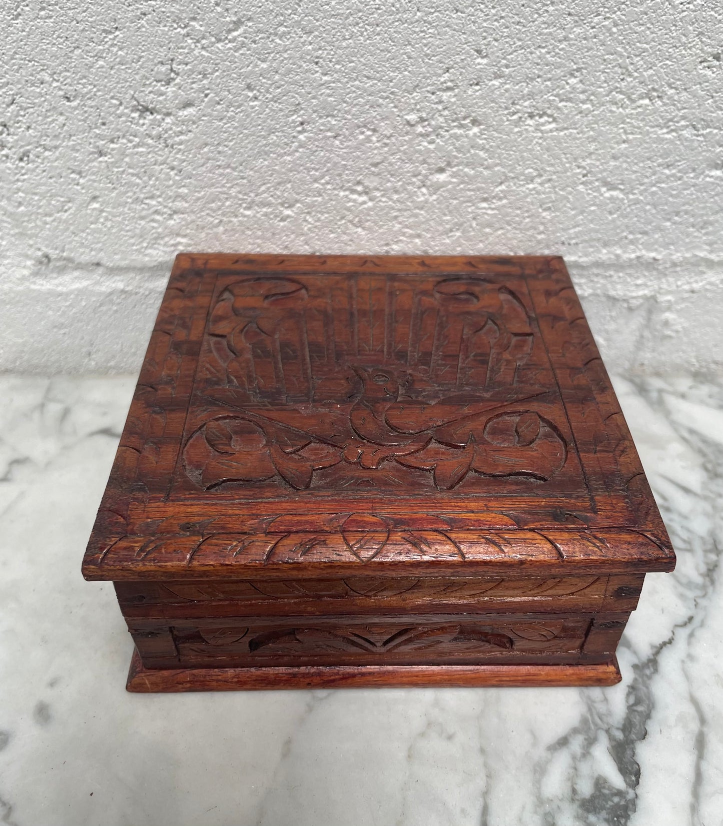 Vintage Hand Carved Wooden Trinket Box