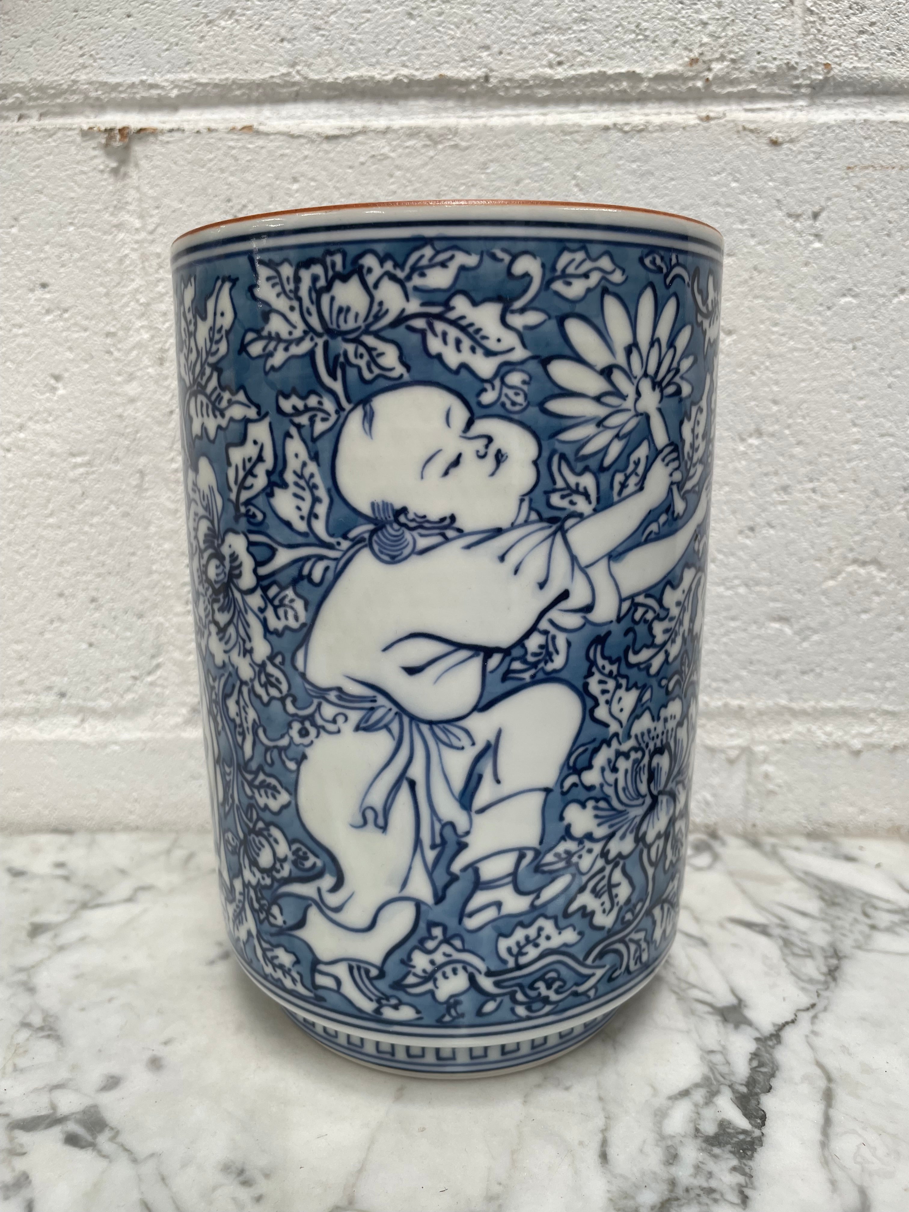 Kyoto Blue and White Pottery Vase