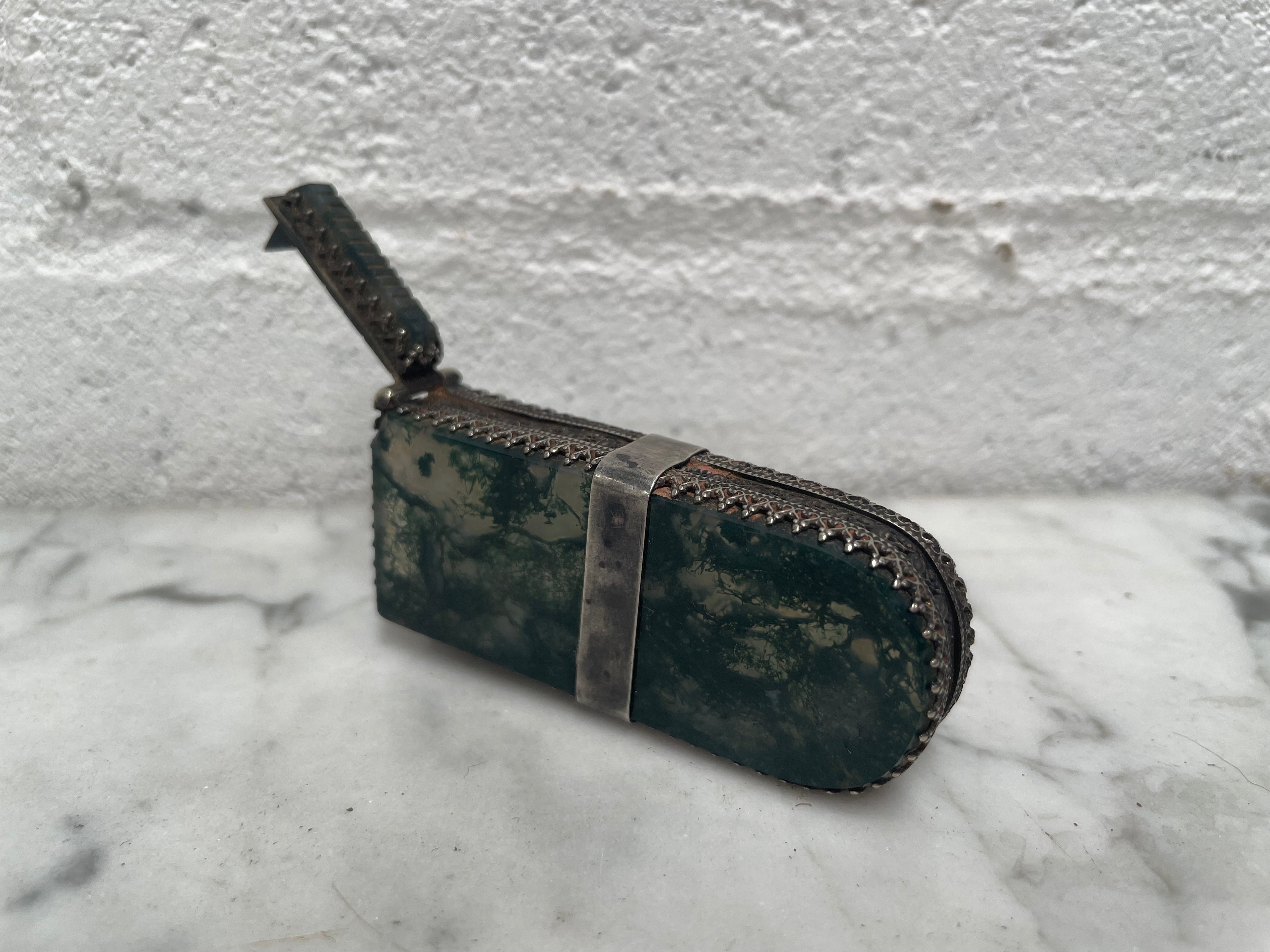 Victorian Moss Agate & Silver Vesta Case | Antique & Vintage | Moonee Ponds Antiques | Australia Wide Delivery