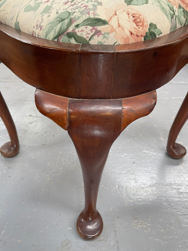 Charming mahogany upholstered seat corner chair with pretty floral fabric. Sourced locally and in good original condition.