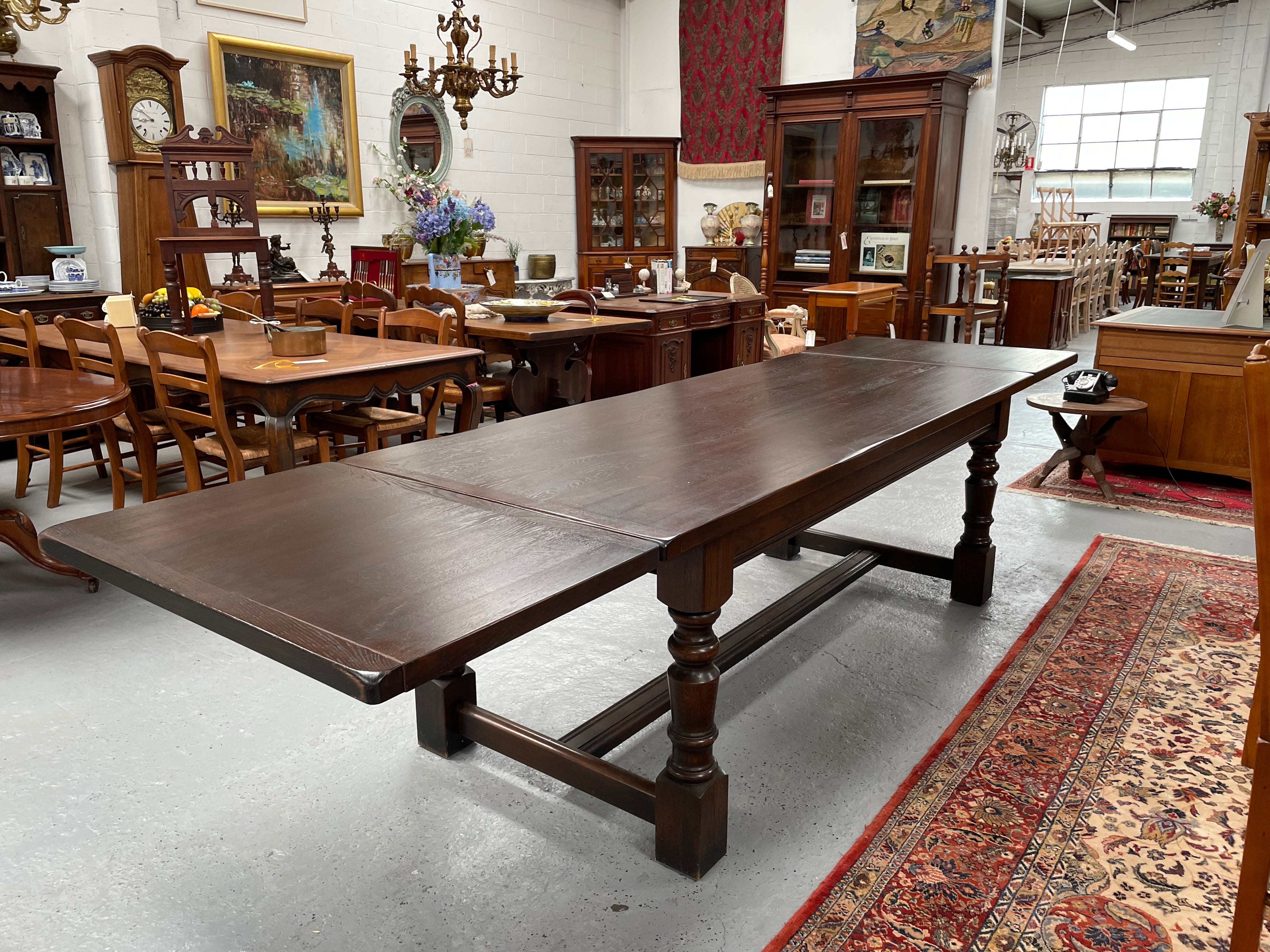 Stunning Antique Oak French Extension, Stretcher Base And Turned Leg Dining Table | Antique & Vintage | Moonee Ponds Antiques | Australia Wide Delivery