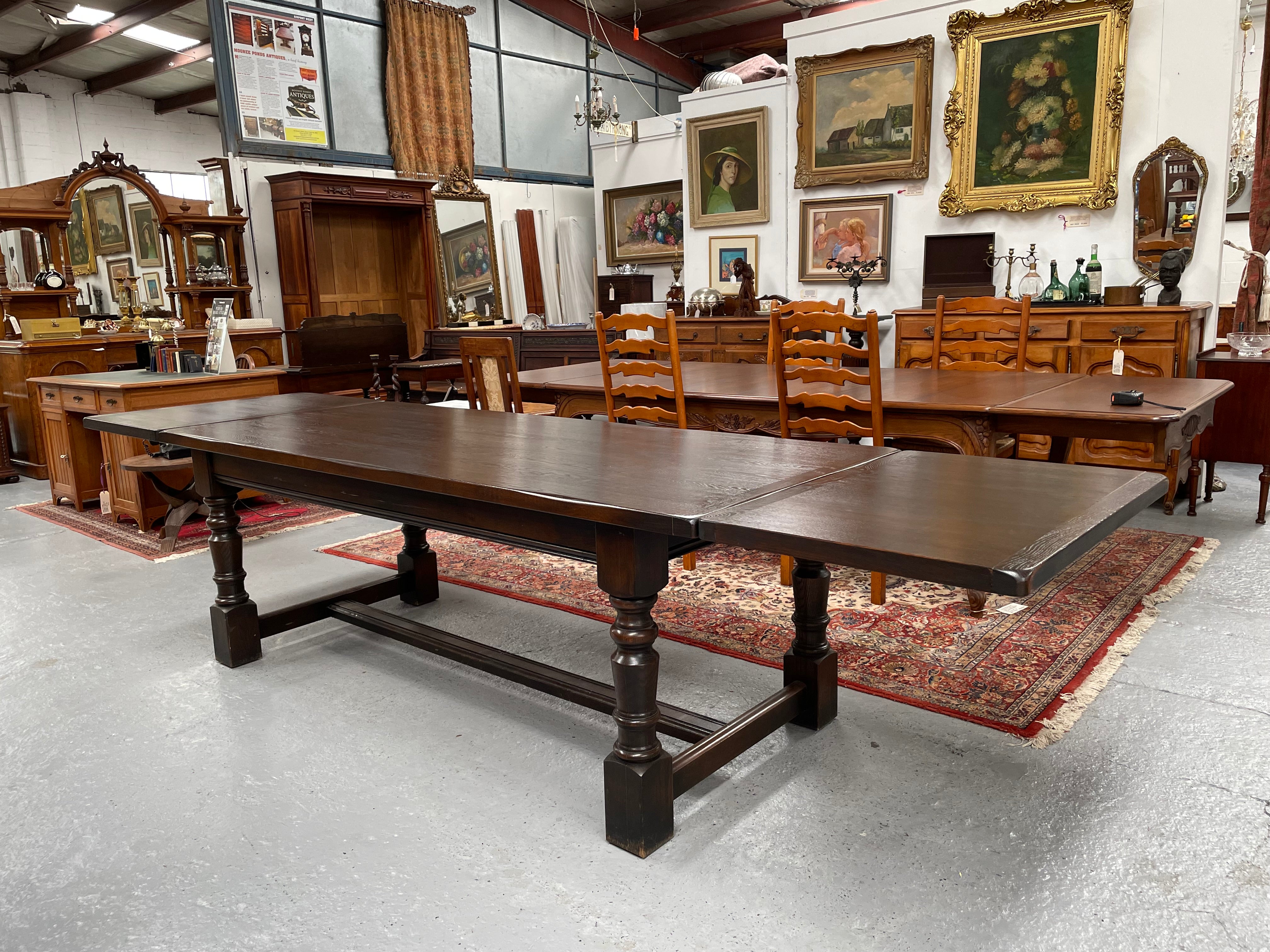 Stunning Antique Oak French Extension, Stretcher Base And Turned Leg Dining Table | Antique & Vintage | Moonee Ponds Antiques | Australia Wide Delivery