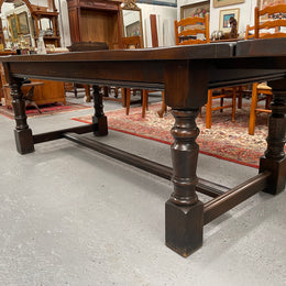 Stunning Antique Oak French Extension, Stretcher Base And Turned Leg Dining Table