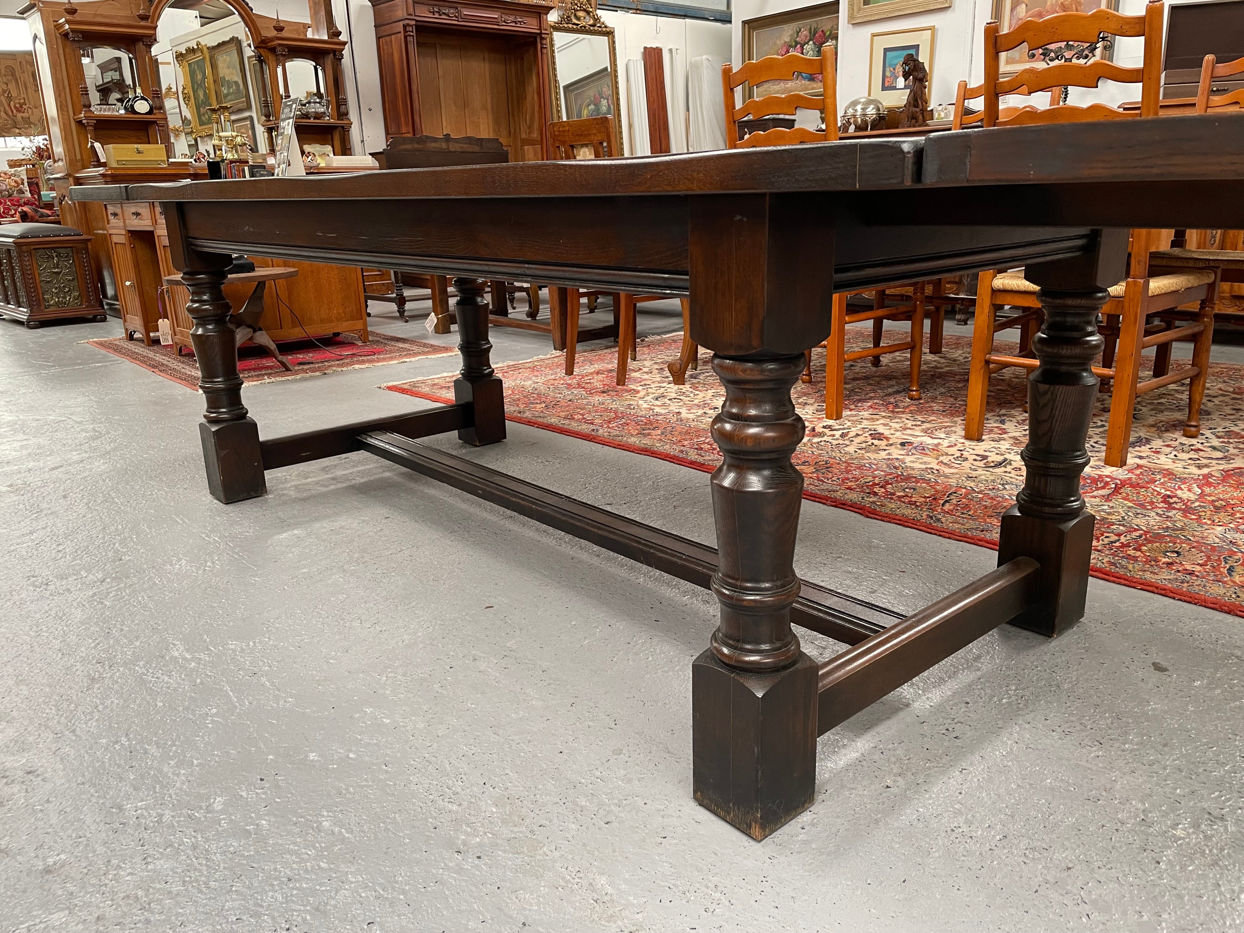Stunning Antique Oak French Extension, Stretcher Base And Turned Leg Dining Table | Antique & Vintage | Moonee Ponds Antiques | Australia Wide Delivery