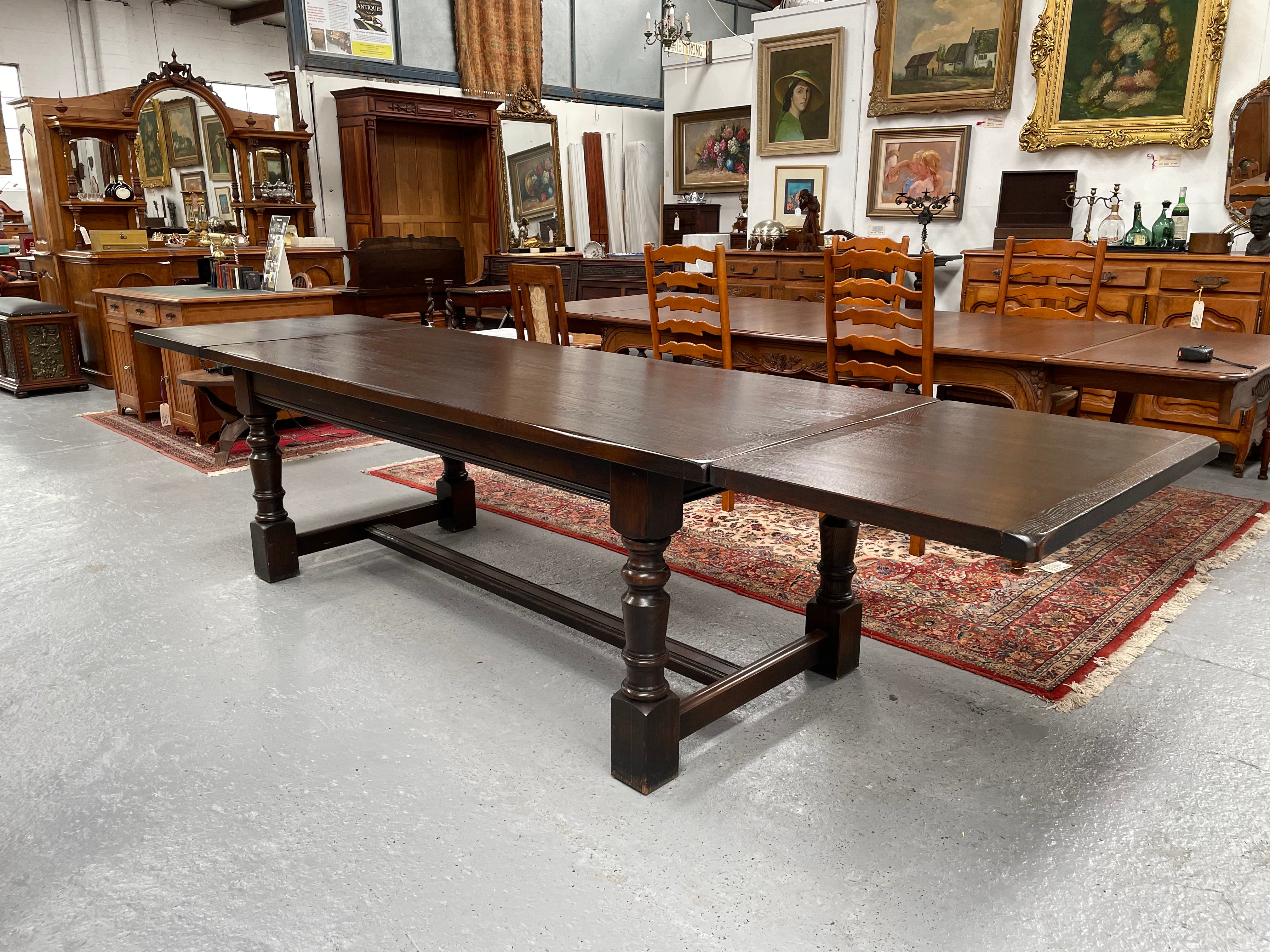 Stunning Antique Oak French Extension, Stretcher Base And Turned Leg Dining Table | Antique & Vintage | Moonee Ponds Antiques | Australia Wide Delivery