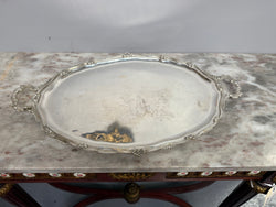 Vintage Silver Sheffield Plate Serving Tray With Decorative Scalloped Edge | Antique & Vintage | Moonee Ponds Antiques | Australia Wide Delivery