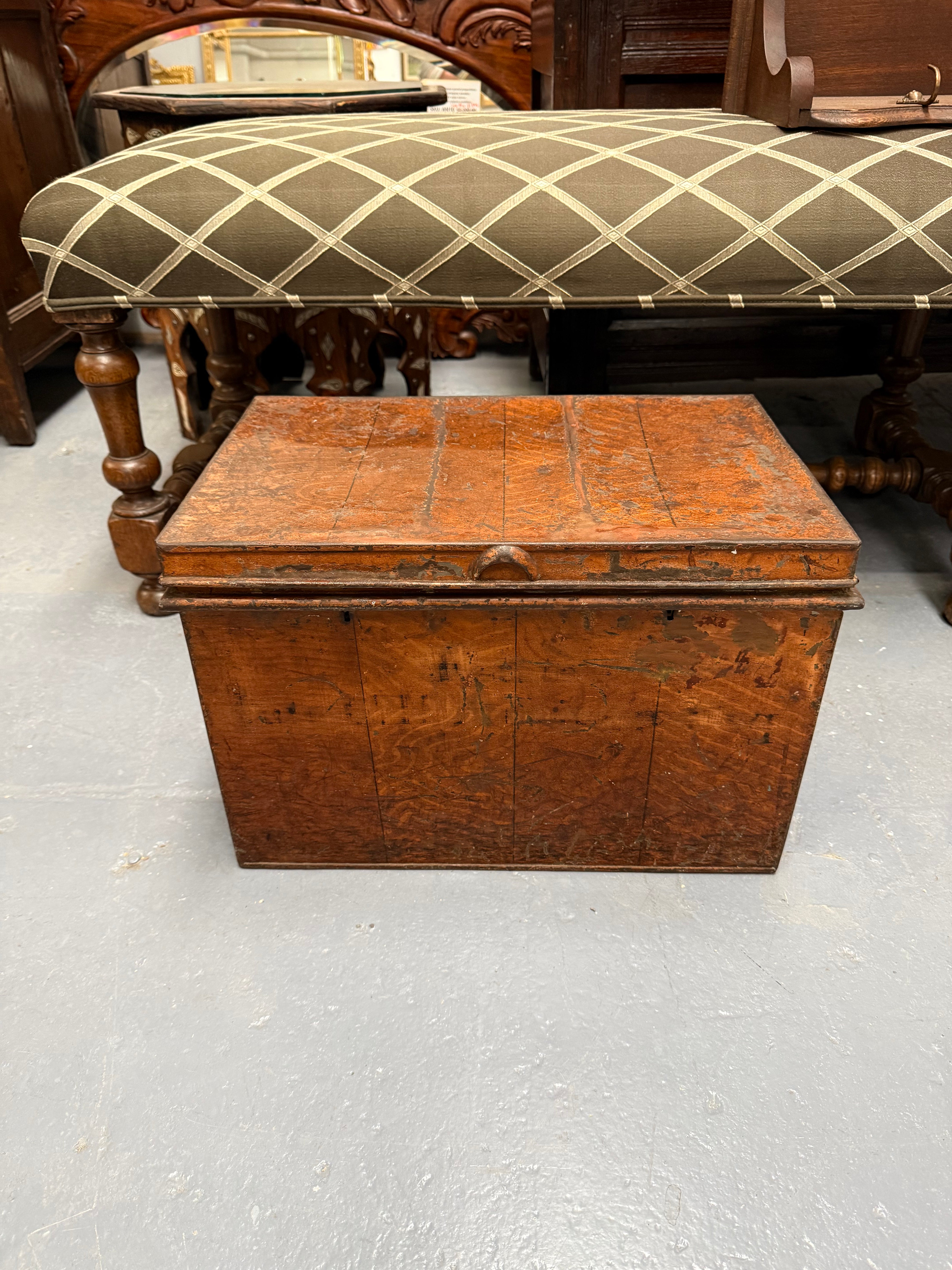 Charming Rustic Antique Victorian Metal Deed Box Faux Oak Finish | Antique & Vintage | Moonee Ponds Antiques | Australia Wide Delivery