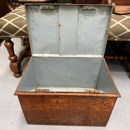 Charming Rustic Antique Victorian Metal Deed Box Faux Oak Finish