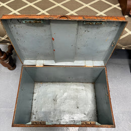 Charming Rustic Antique Victorian Metal Deed Box Faux Oak Finish