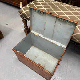 Charming Rustic Antique Victorian Metal Deed Box Faux Oak Finish
