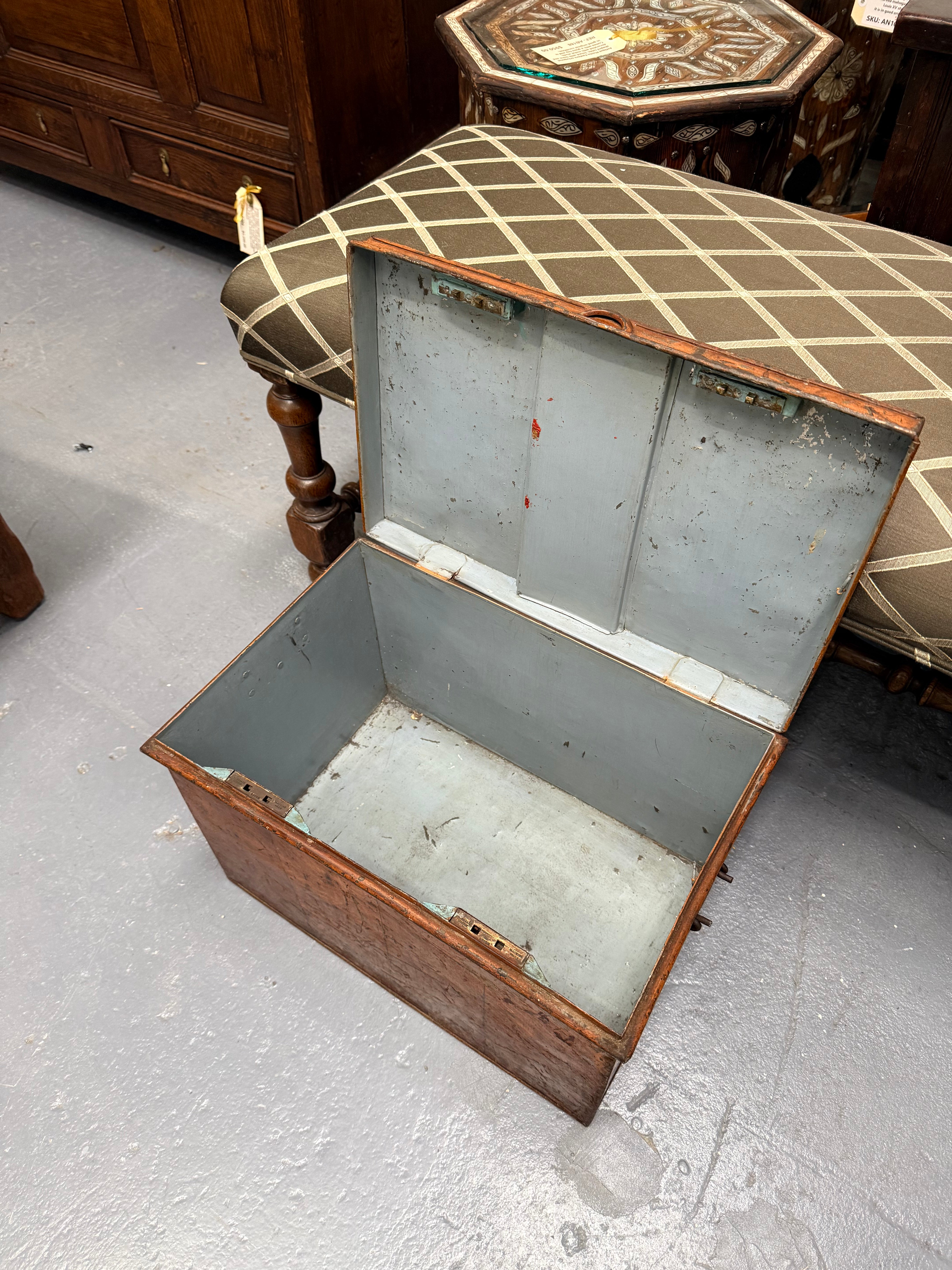 Charming Rustic Antique Victorian Metal Deed Box Faux Oak Finish | Antique & Vintage | Moonee Ponds Antiques | Australia Wide Delivery