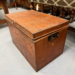 Charming Rustic Antique Victorian Metal Deed Box Faux Oak Finish