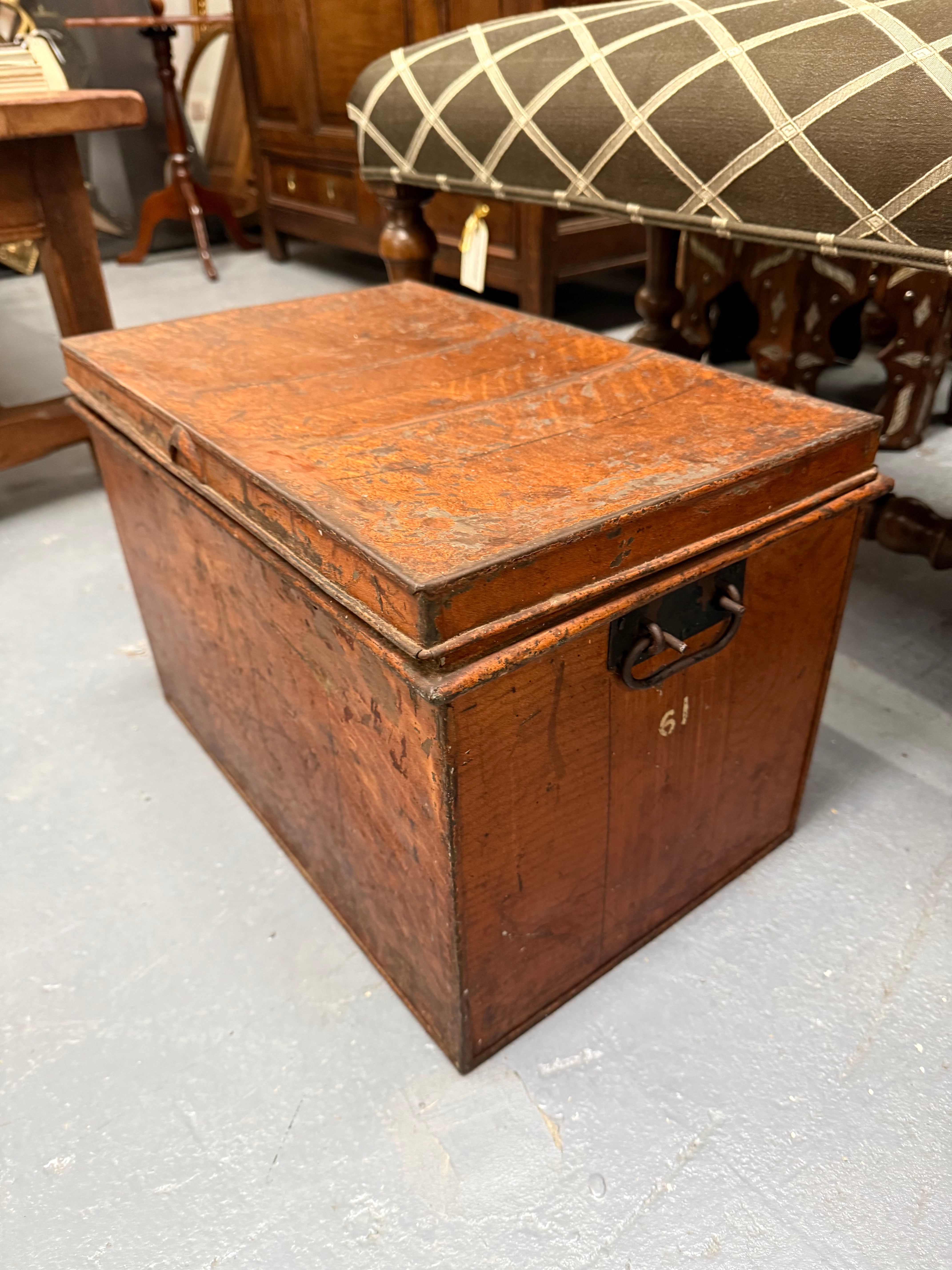 Charming Rustic Antique Victorian Metal Deed Box Faux Oak Finish | Antique & Vintage | Moonee Ponds Antiques | Australia Wide Delivery