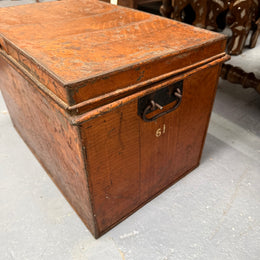 Charming Rustic Antique Victorian Metal Deed Box Faux Oak Finish