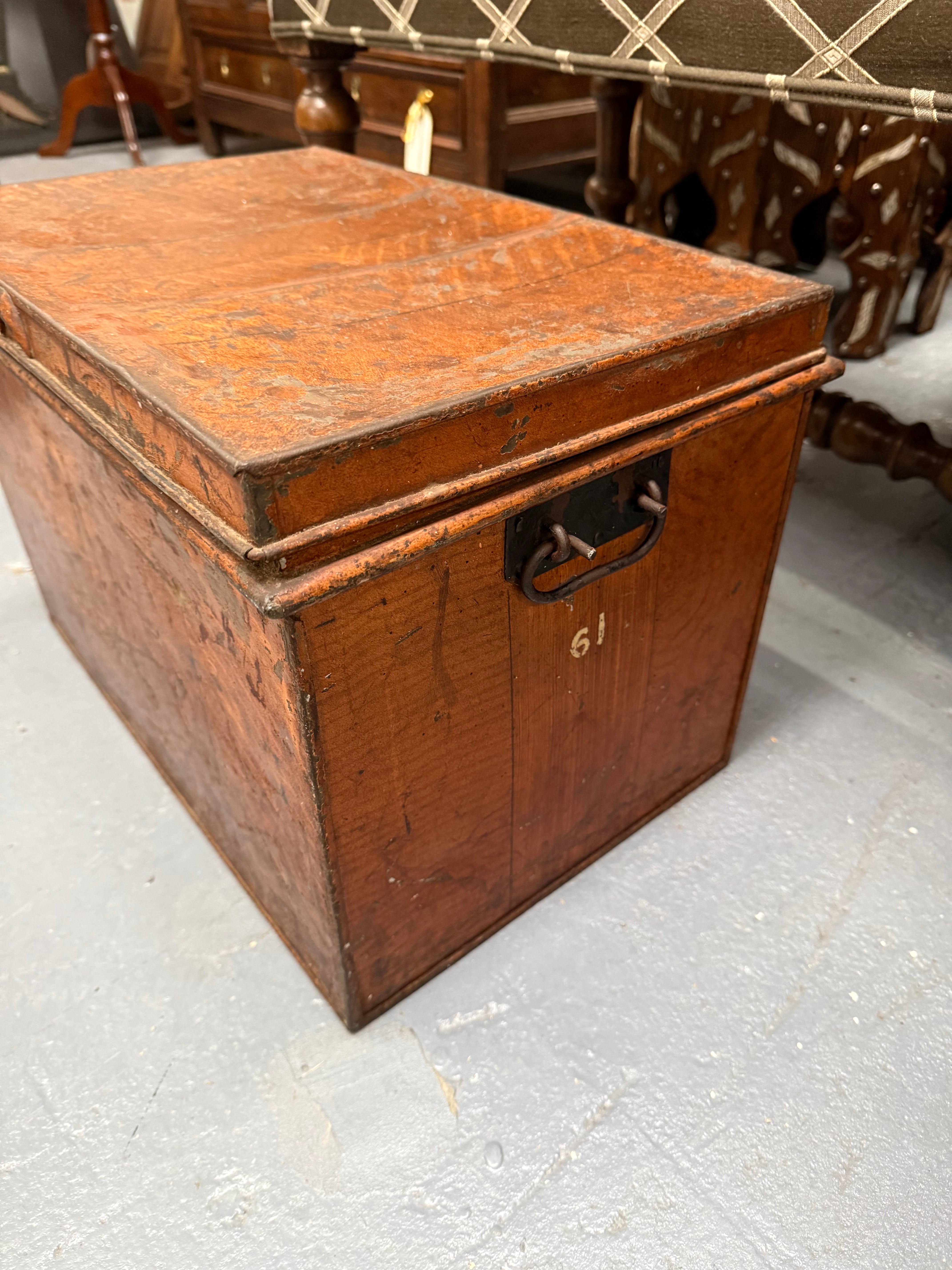 Charming Rustic Antique Victorian Metal Deed Box Faux Oak Finish | Antique & Vintage | Moonee Ponds Antiques | Australia Wide Delivery