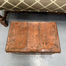 Charming Rustic Antique Victorian Metal Deed Box Faux Oak Finish