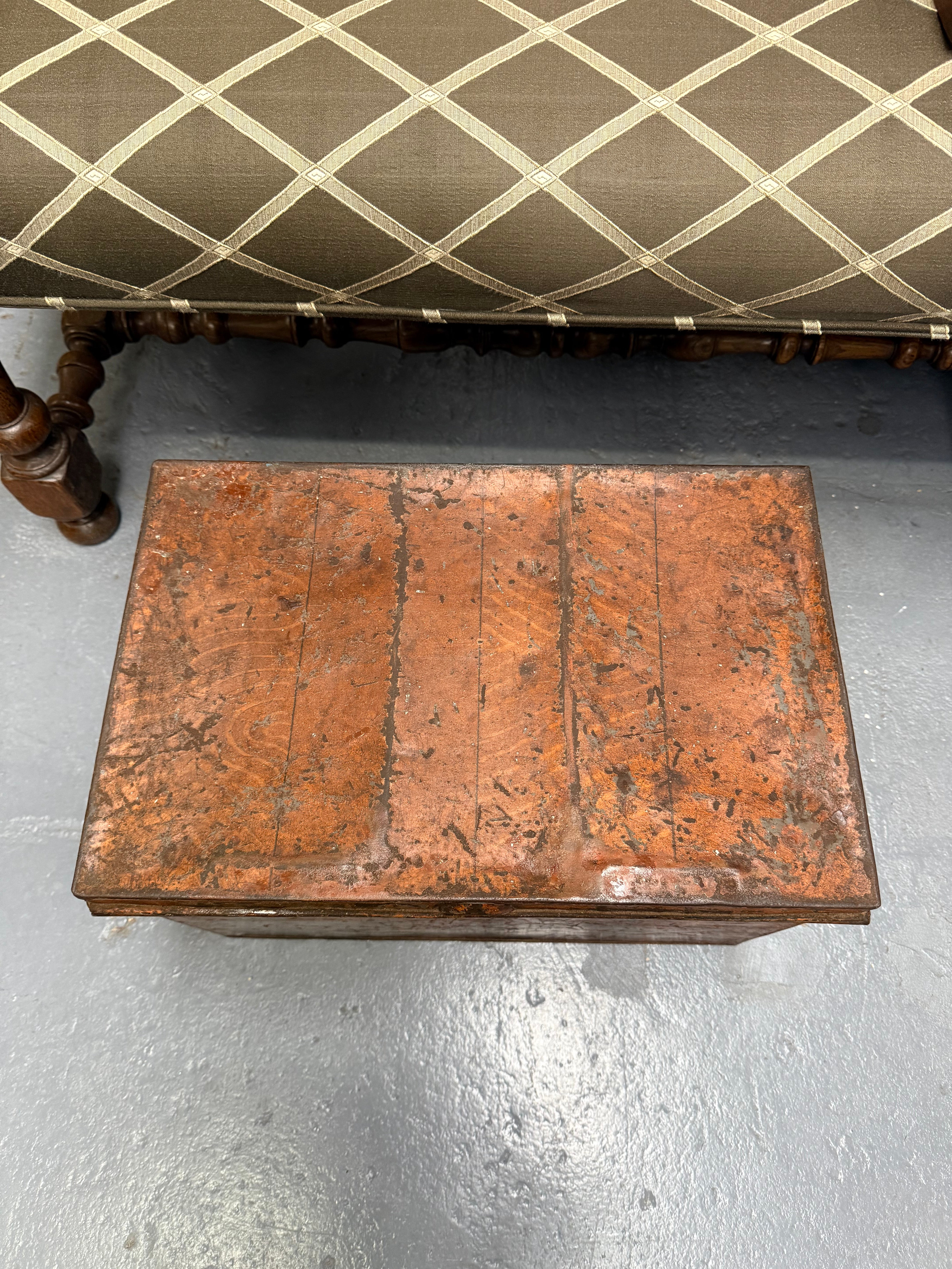 Charming Rustic Antique Victorian Metal Deed Box Faux Oak Finish | Antique & Vintage | Moonee Ponds Antiques | Australia Wide Delivery