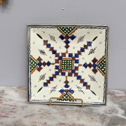 Vintage Moroccon Tile Tray With Silver Trim