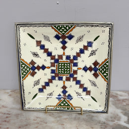 Vintage Moroccon Tile Tray With Silver Trim