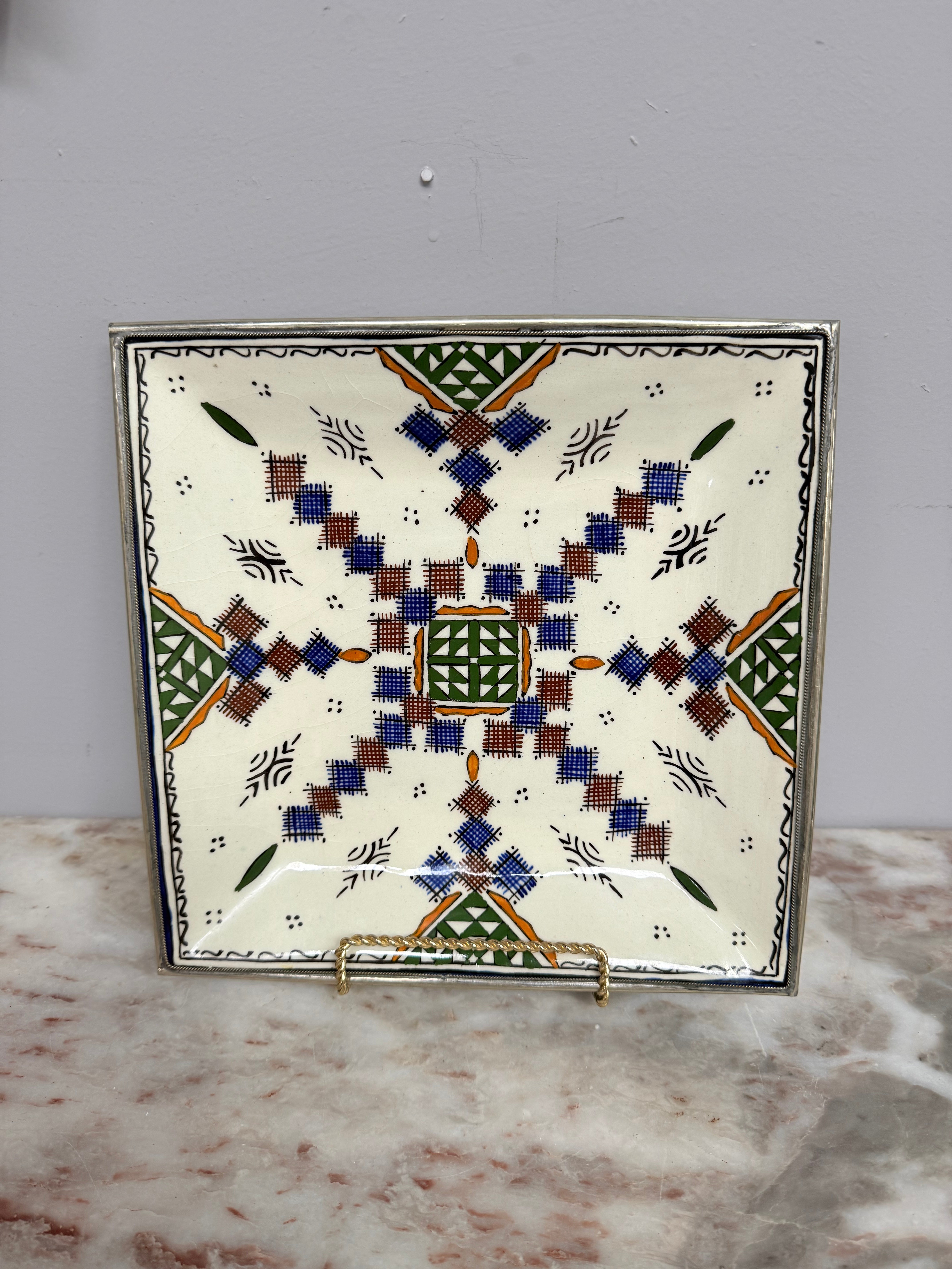 Vintage Moroccon Tile Tray With Silver Trim | Antique & Vintage | Moonee Ponds Antiques | Australia Wide Delivery
