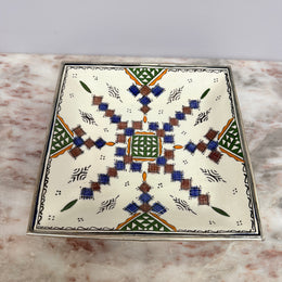 Vintage Moroccon Tile Tray With Silver Trim