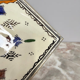 Vintage Moroccon Tile Tray With Silver Trim