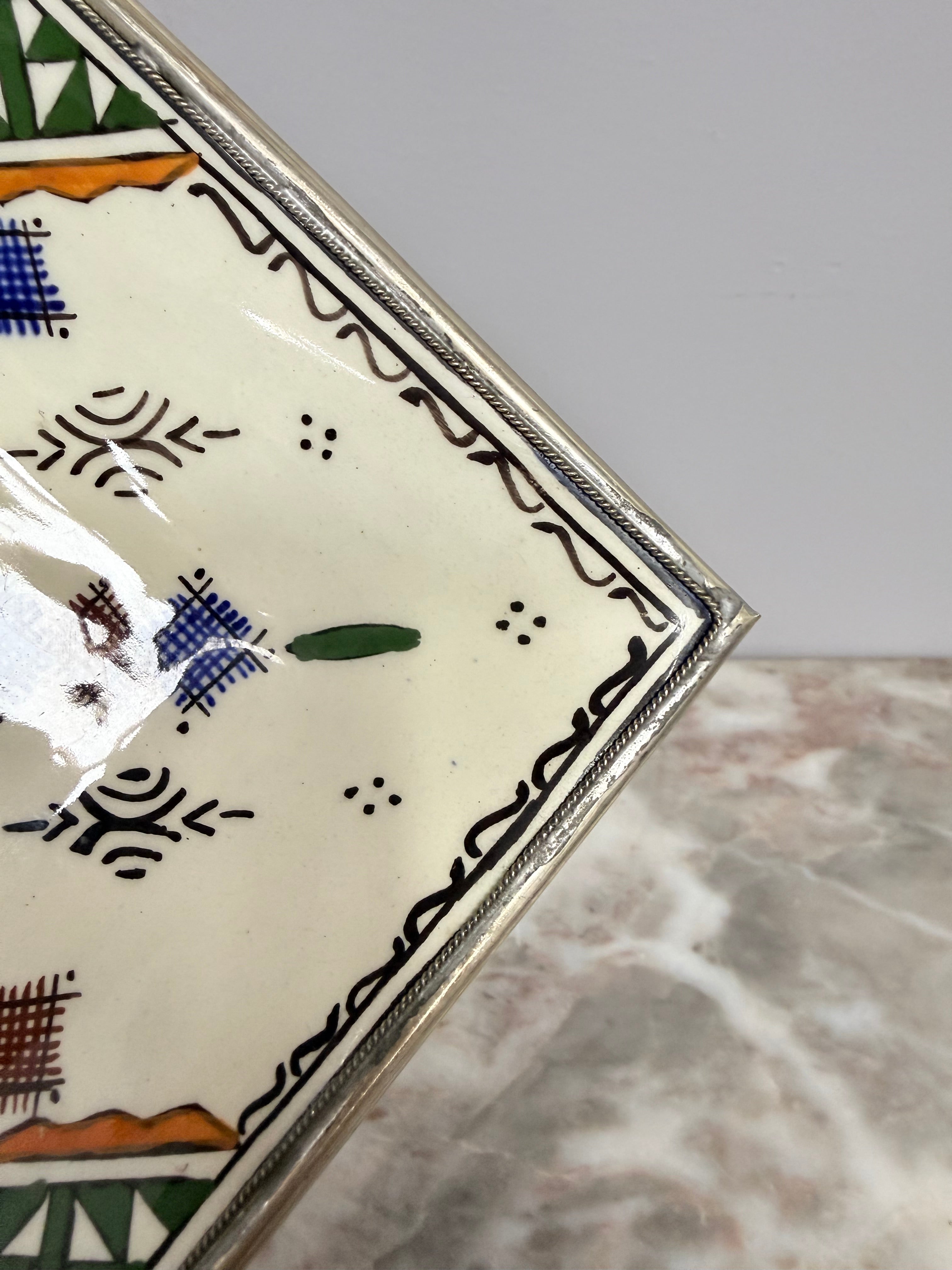 Vintage Moroccon Tile Tray With Silver Trim | Antique & Vintage | Moonee Ponds Antiques | Australia Wide Delivery