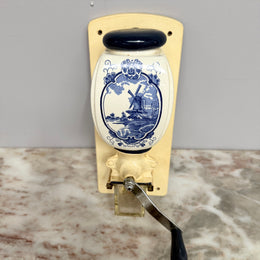 Vintage Dutch Wall Mounted Blue & White Coffee Grinder