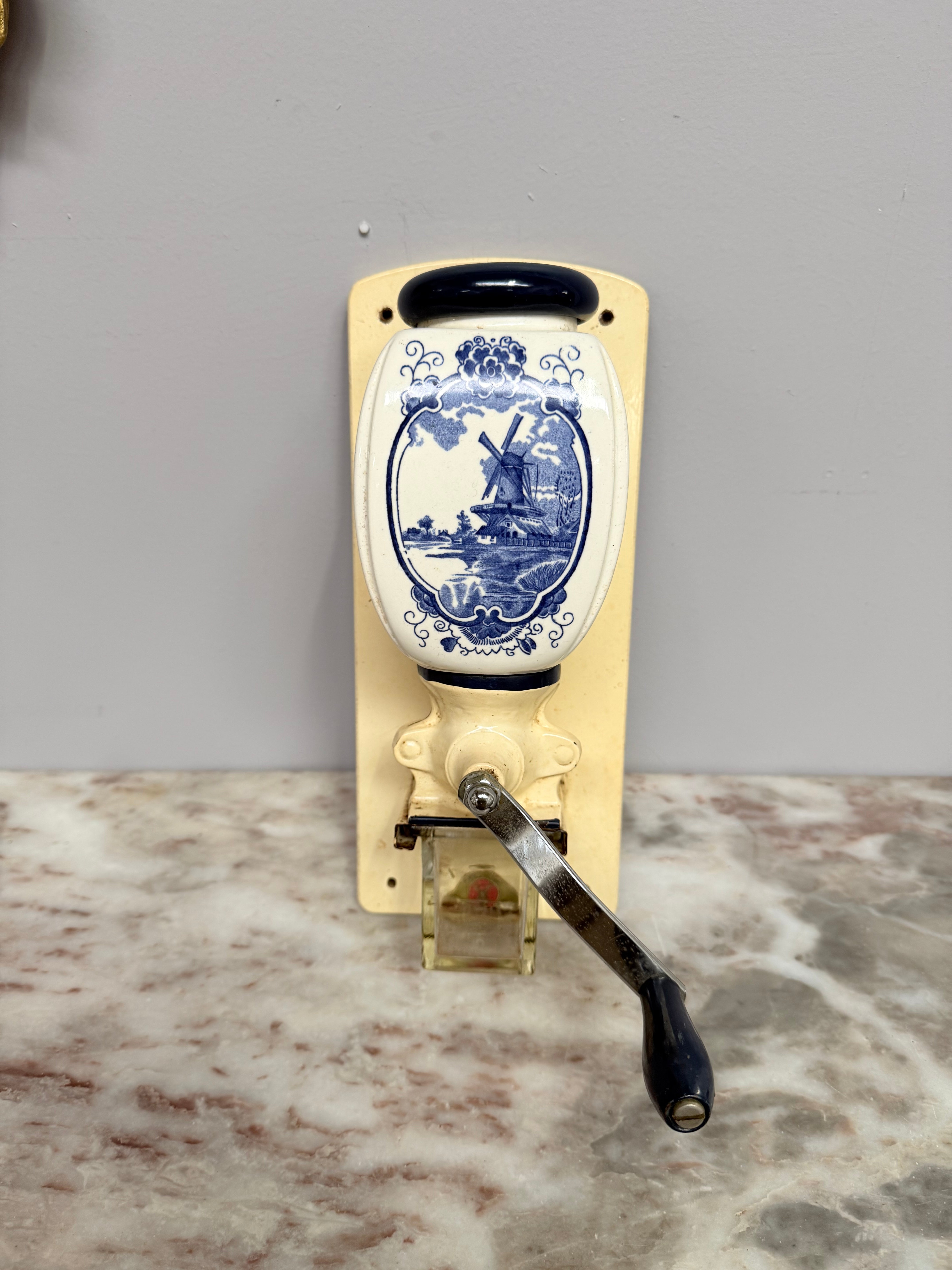 Vintage Dutch Wall Mounted Blue & White Coffee Grinder | Antique & Vintage | Moonee Ponds Antiques | Australia Wide Delivery