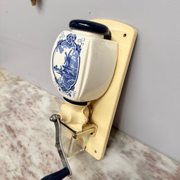 Vintage Dutch Wall Mounted Blue & White Coffee Grinder