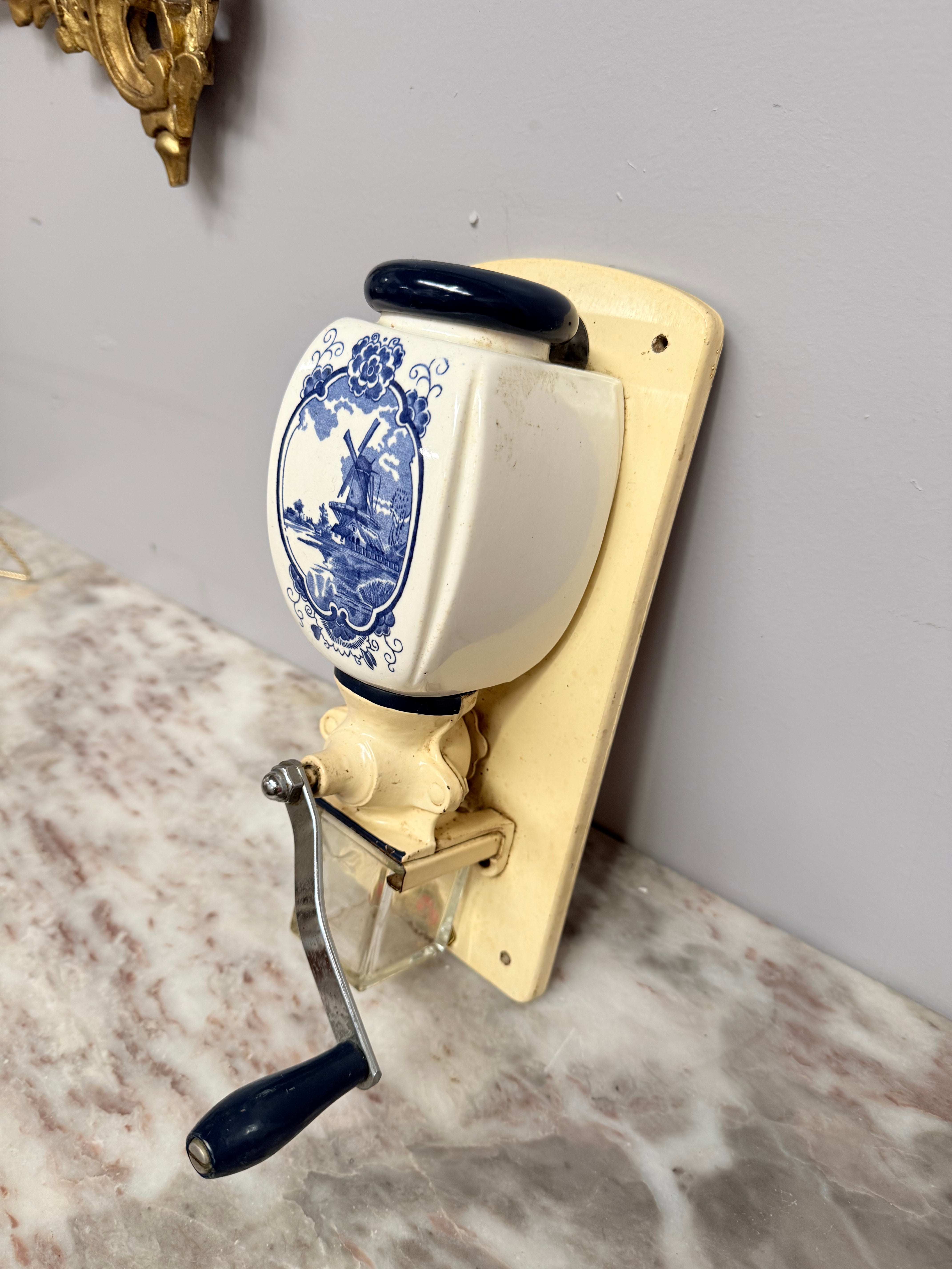 Vintage Dutch Wall Mounted Blue & White Coffee Grinder | Antique & Vintage | Moonee Ponds Antiques | Australia Wide Delivery