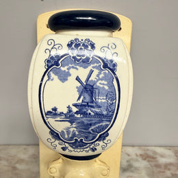 Vintage Dutch Wall Mounted Blue & White Coffee Grinder