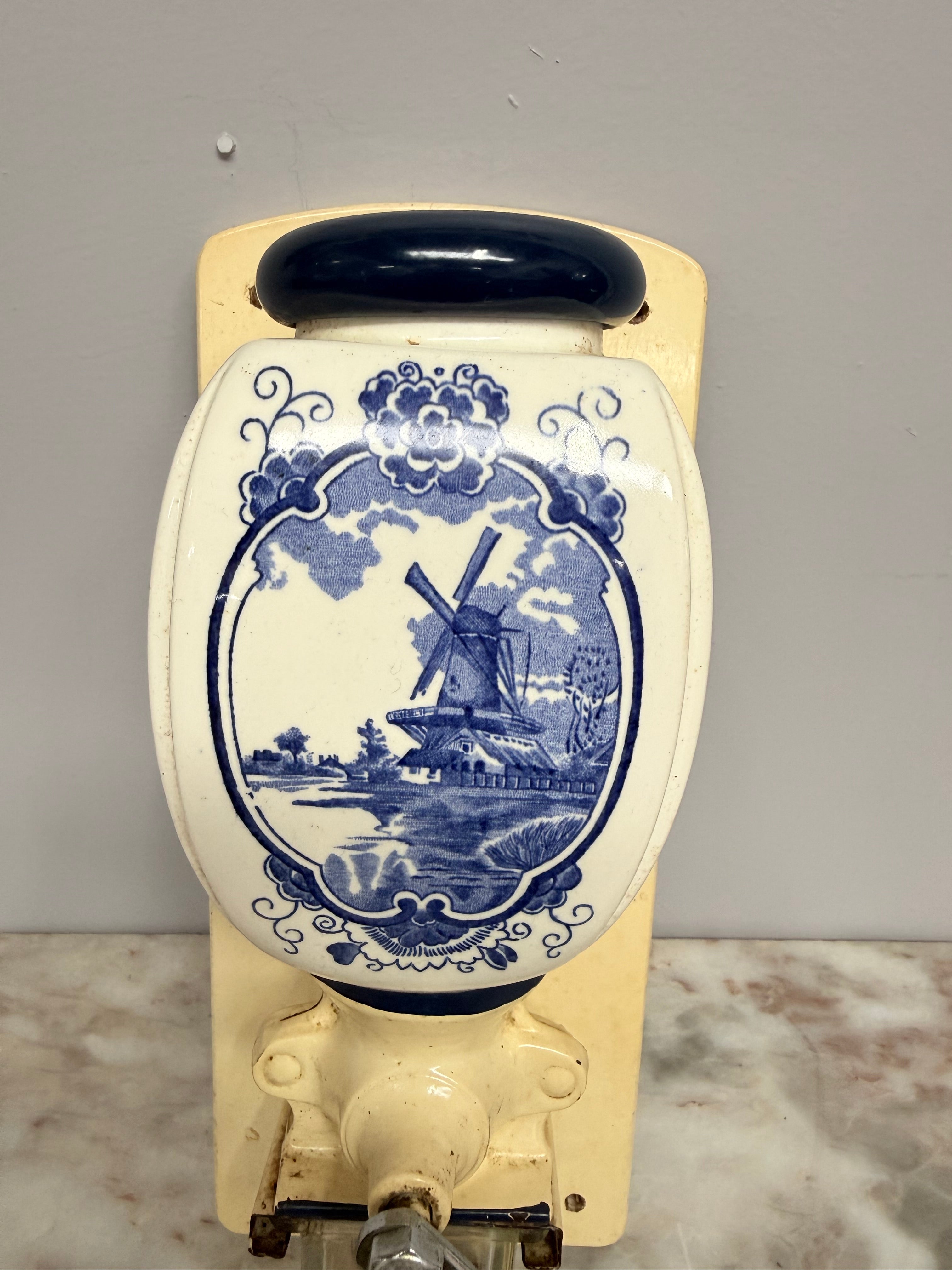 Vintage Dutch Wall Mounted Blue & White Coffee Grinder | Antique & Vintage | Moonee Ponds Antiques | Australia Wide Delivery