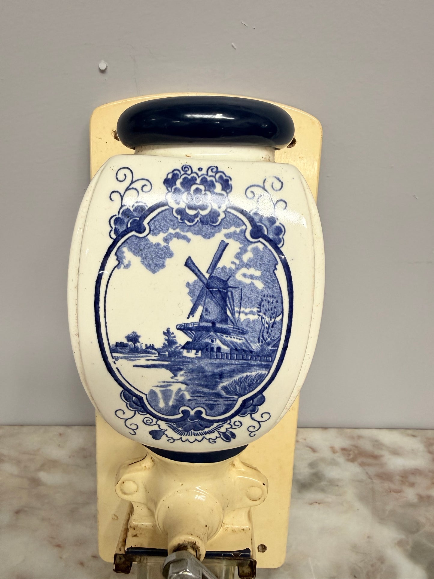 Vintage Dutch Wall Mounted Blue & White Coffee Grinder