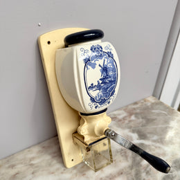 Vintage Dutch Wall Mounted Blue & White Coffee Grinder