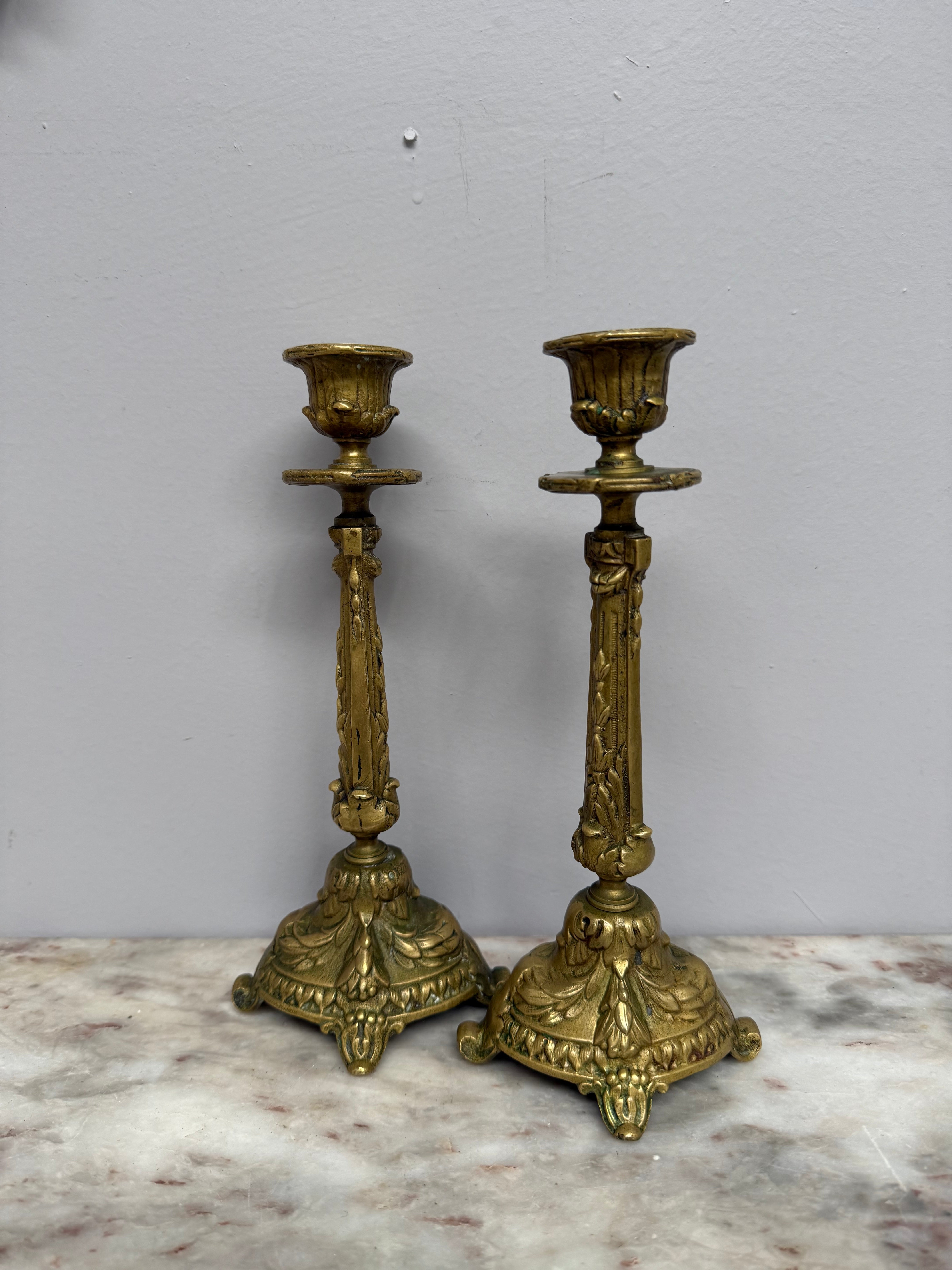 Antique Pair French Rococo/Baroque Style 19th Century Brass Candlesticks | Antique & Vintage | Moonee Ponds Antiques | Australia Wide Delivery