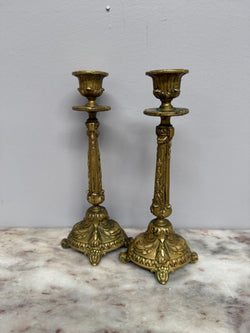 Antique Pair French Rococo/Baroque Style 19th Century Brass Candlesticks | Antique & Vintage | Moonee Ponds Antiques | Australia Wide Delivery
