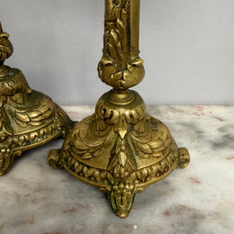 Antique Pair French Rococo/Baroque Style 19th Century Brass Candlesticks