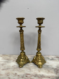 Antique Pair French Rococo/Baroque Style 19th Century Brass Candlesticks | Antique & Vintage | Moonee Ponds Antiques | Australia Wide Delivery
