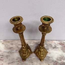 Antique Pair French Rococo/Baroque Style 19th Century Brass Candlesticks