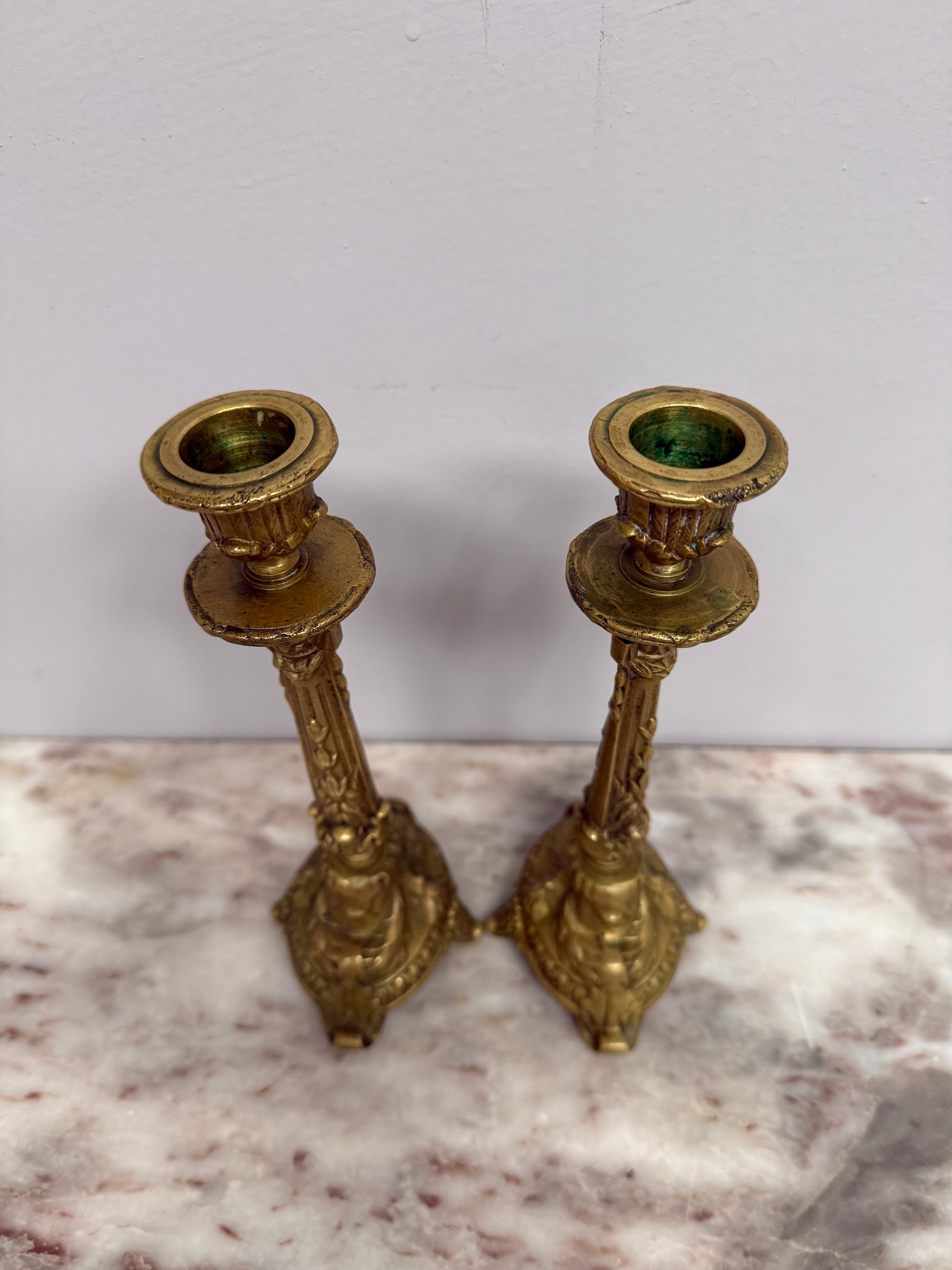 Antique Pair French Rococo/Baroque Style 19th Century Brass Candlesticks | Antique & Vintage | Moonee Ponds Antiques | Australia Wide Delivery