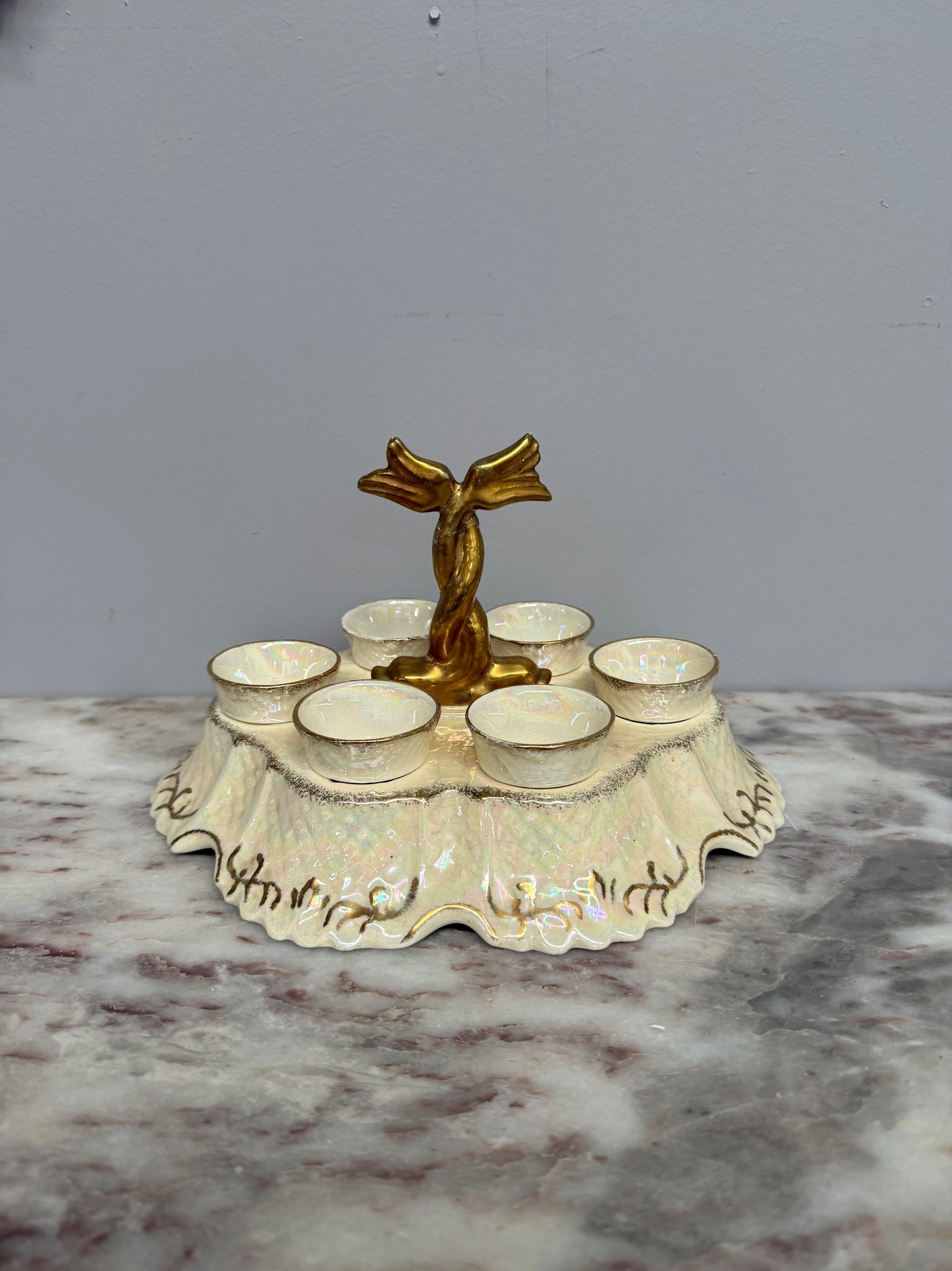 Rare Vintage "Crown Devon" Fielding's Lustre Ware Set 6 Egg Cruet